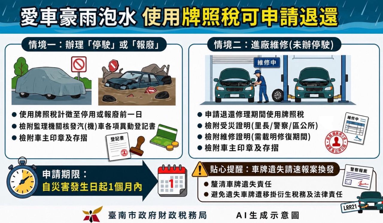 愛車豪雨泡水 使用牌照稅可申請退還.jpg